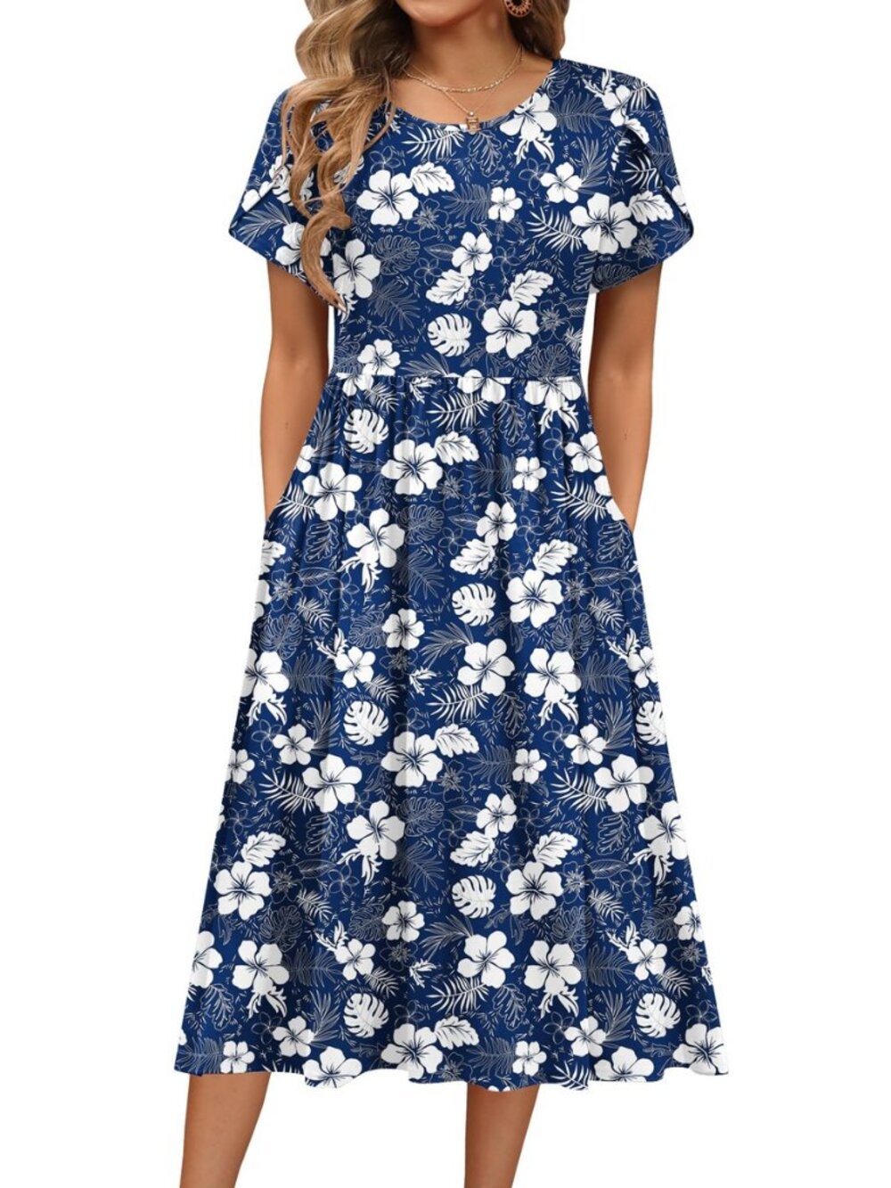 Women's Summer A-Line Midi Dresses 2026 Casual Floral Short Sleeve T-Shirt Dress